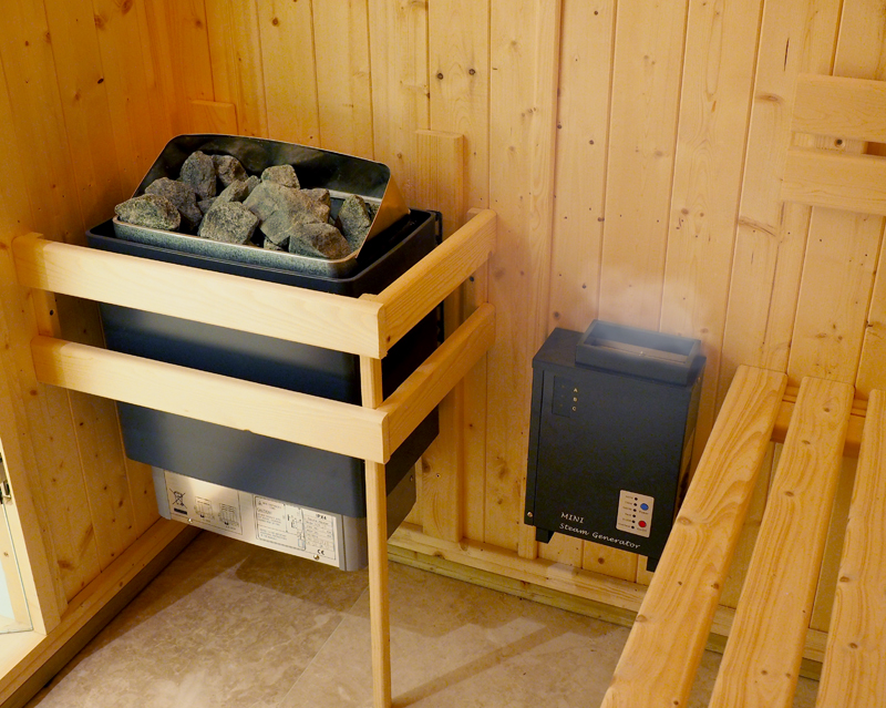Saunarium: calentador de sauna 4.5kW combinado con un mini generador de vapor 1kW