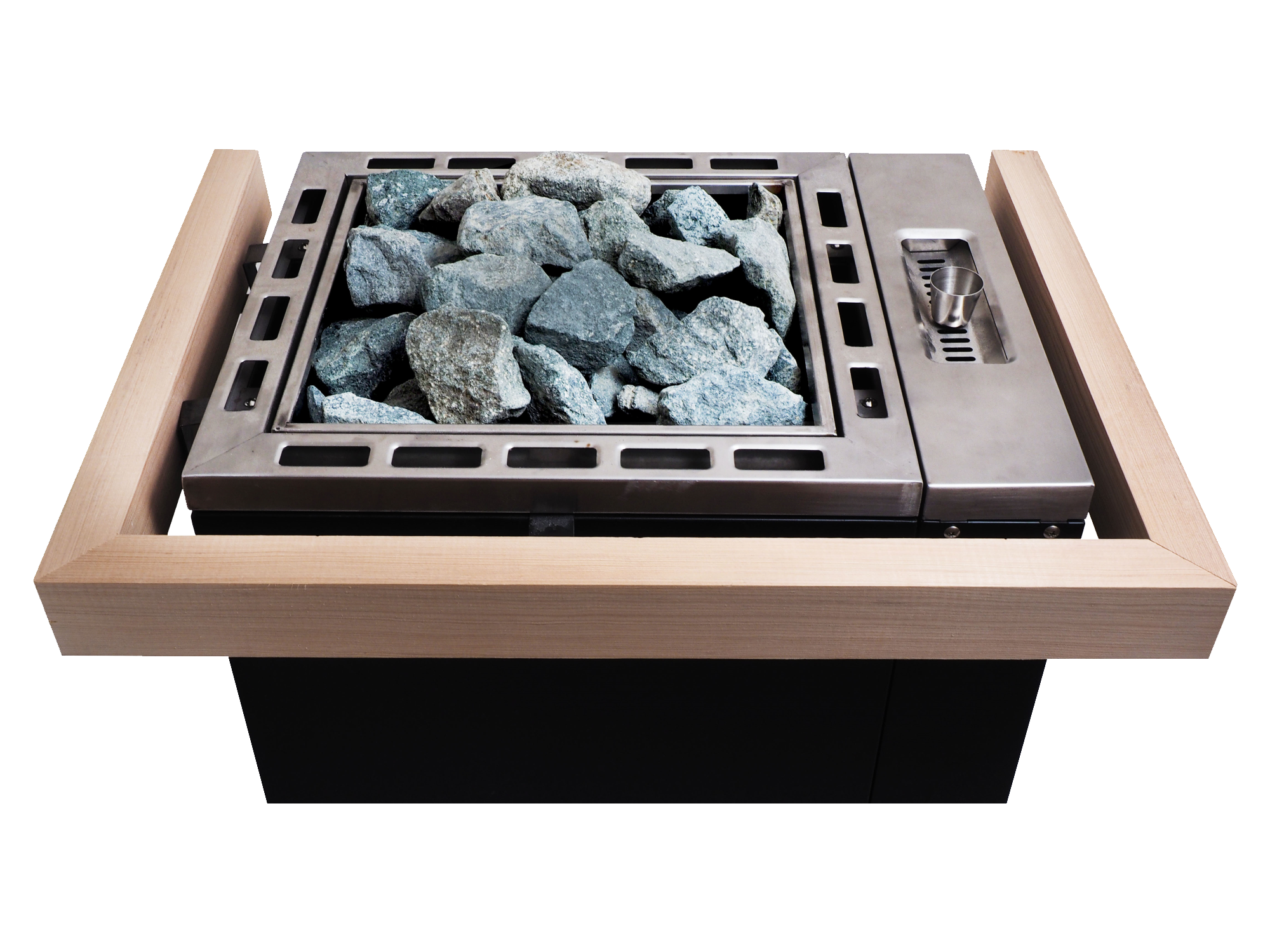 Oceanic Apollo combined sauna and steam saunarium heater with hemlock sauna heater guard and rocks no background