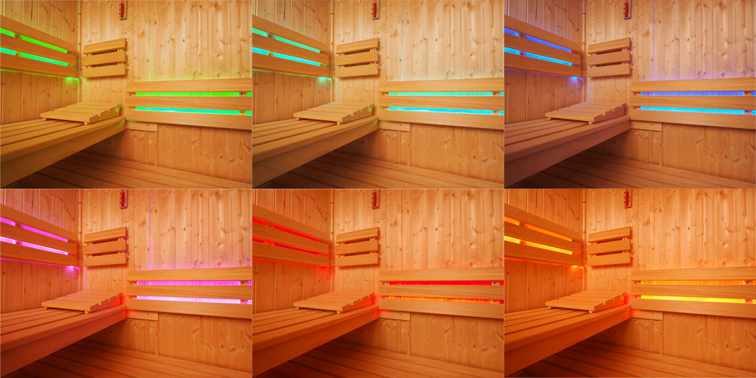 Sauna Linear LED lights chromotherapy angled upwards